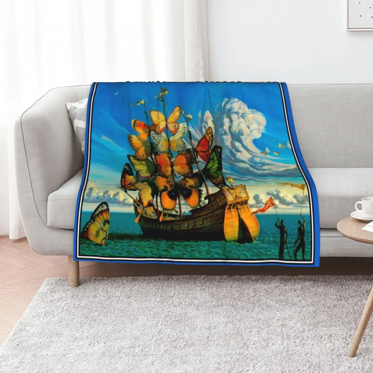BUTTERFLY SHIP : Vintage Surreal Abstract Fantasy Print Throw Blanket Bed Picnic Winter beds Tourist For Sofa Thin Blankets