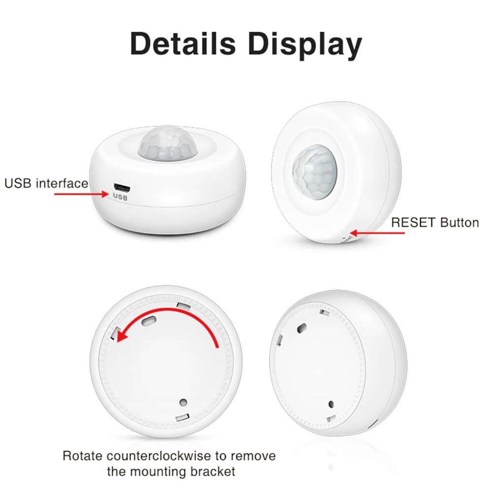 Tuya Smart Life WiFi USB Battery Powered Security Burglar Alarm Infrared Movement Human Body Alexa PIR Motion Sensors Detector