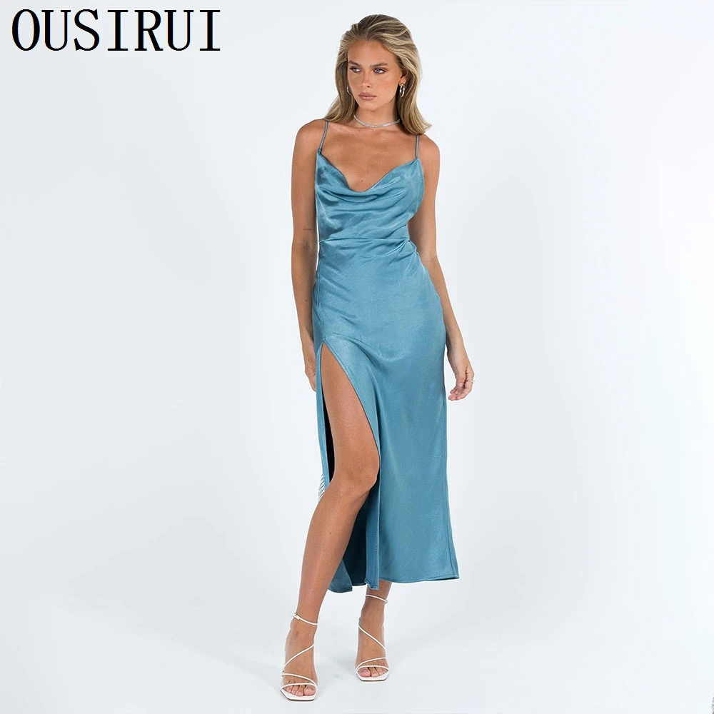 OUSIRUI Simple V Neck Prom Dresses For Woman High Quality New Summer Mermaid Beach Celebrity Gowns vestidos elegantes para mujer