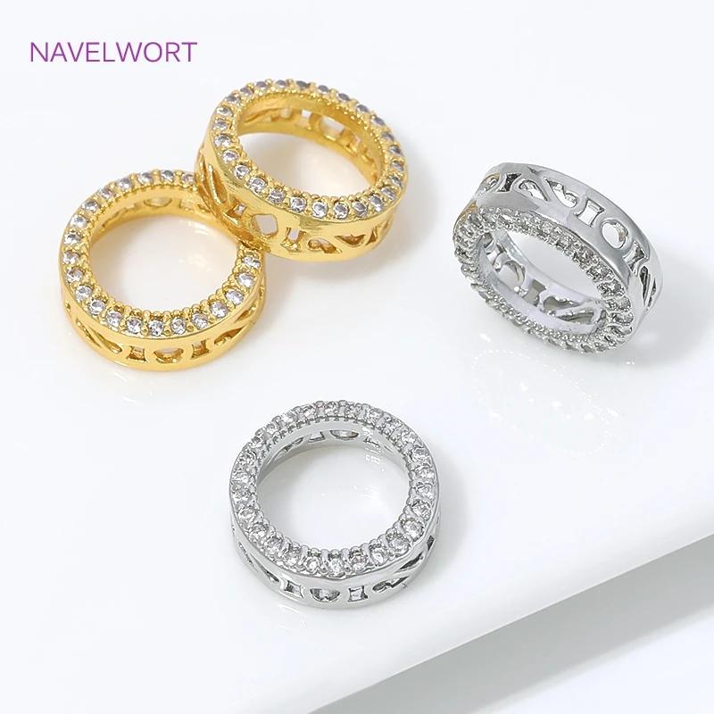 18K Gold Plated Brass Round Frame Beads Spacer,Through Hole Frame Wrapped Bead Connector,DIY Jewelry Making Accessories