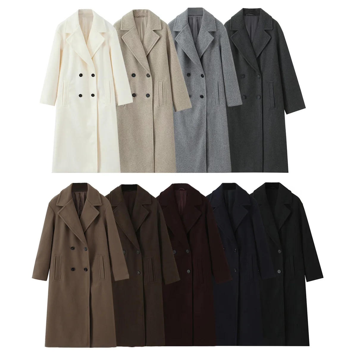 Cross-border European and American style women's autumn new vintage style double-breasted woolen coat with turned-down collar