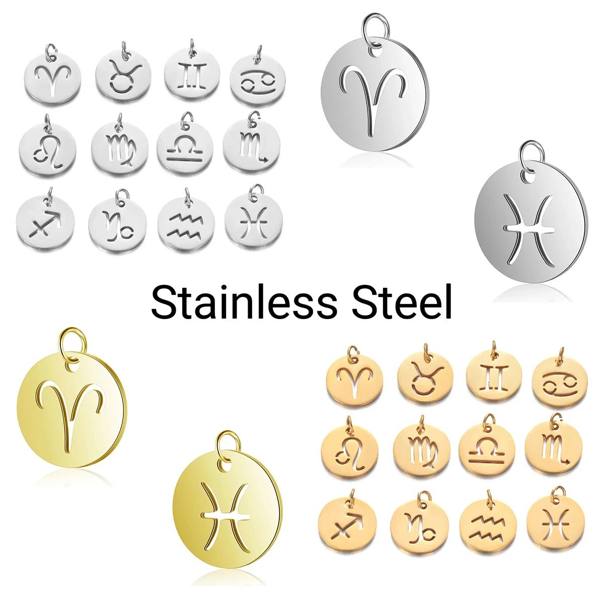 

10Pcs/Lot Stainless Steel 12 Constellation Zodiac Signs Charms Popular Pendants Twelve Constellations For DIY Fashion Jewelry