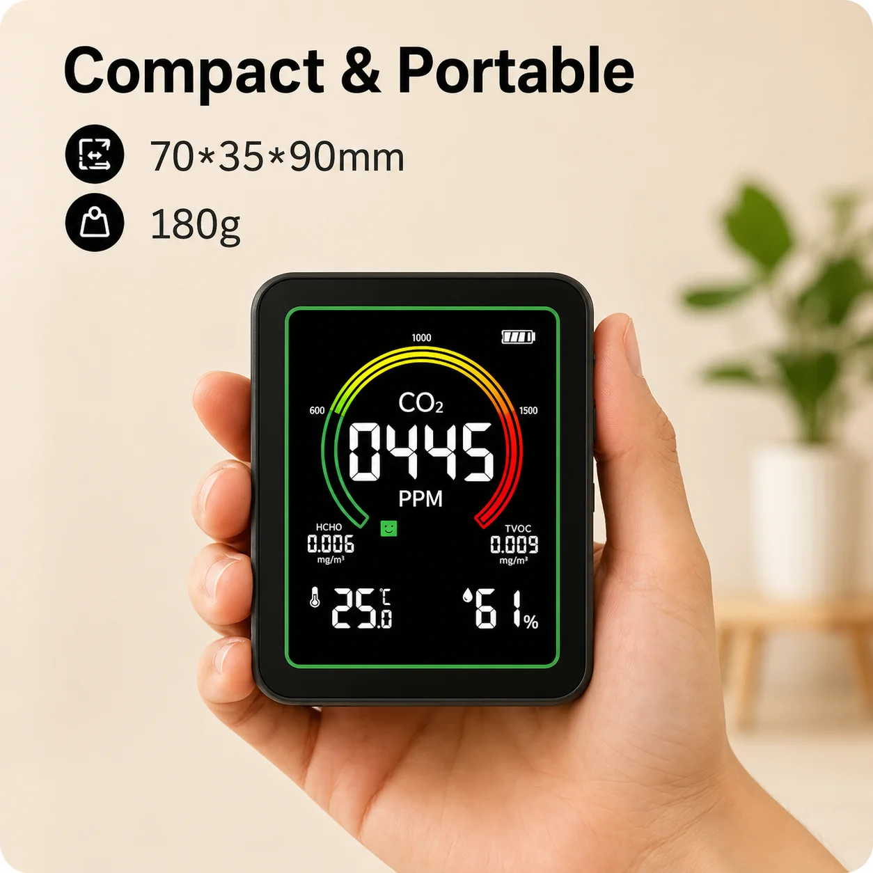 RCXAZ Multifunctional 5-in-1 Air Quality Tester CO2 Formaldehyde TVOC Humidity Monitor with 3-Color Indicator for Home Office