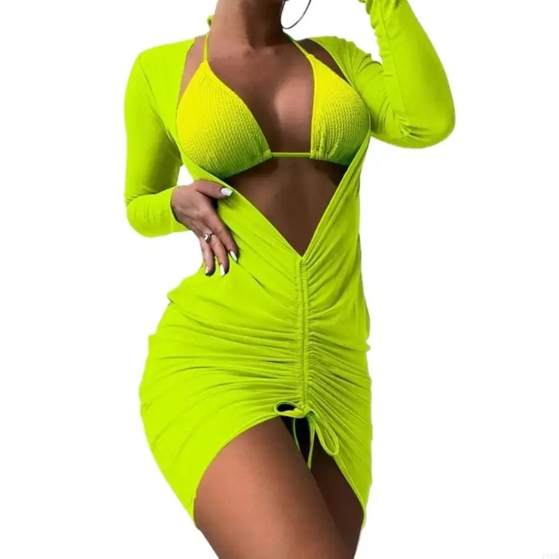 P8DB Kobiet Wzgórza Wrap Kąpiec Kącik 3 sztuki stroje kąpielowe kimonami plażowymi Cover Up Solid Color Swimsuitwears