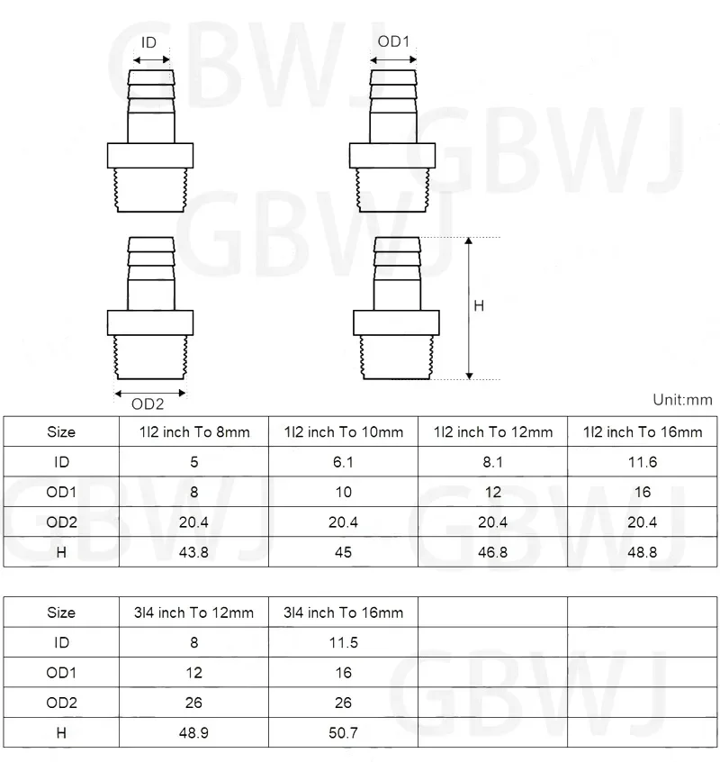 8/10/12/16MM Plastic Barbed Hose Fitting 1/2" 3/4" BSP ABS Male Thread Connector Joint Coupling Adapter Pipe Accessories