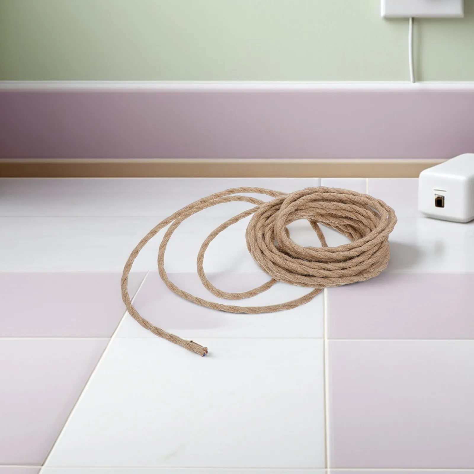 32.81 Feet Vintage Hemp Wrapped Twisted Electric Rope Light Cord Retro Industrial Pendant Lamp Cable for Ceiling Hanging Fixture
