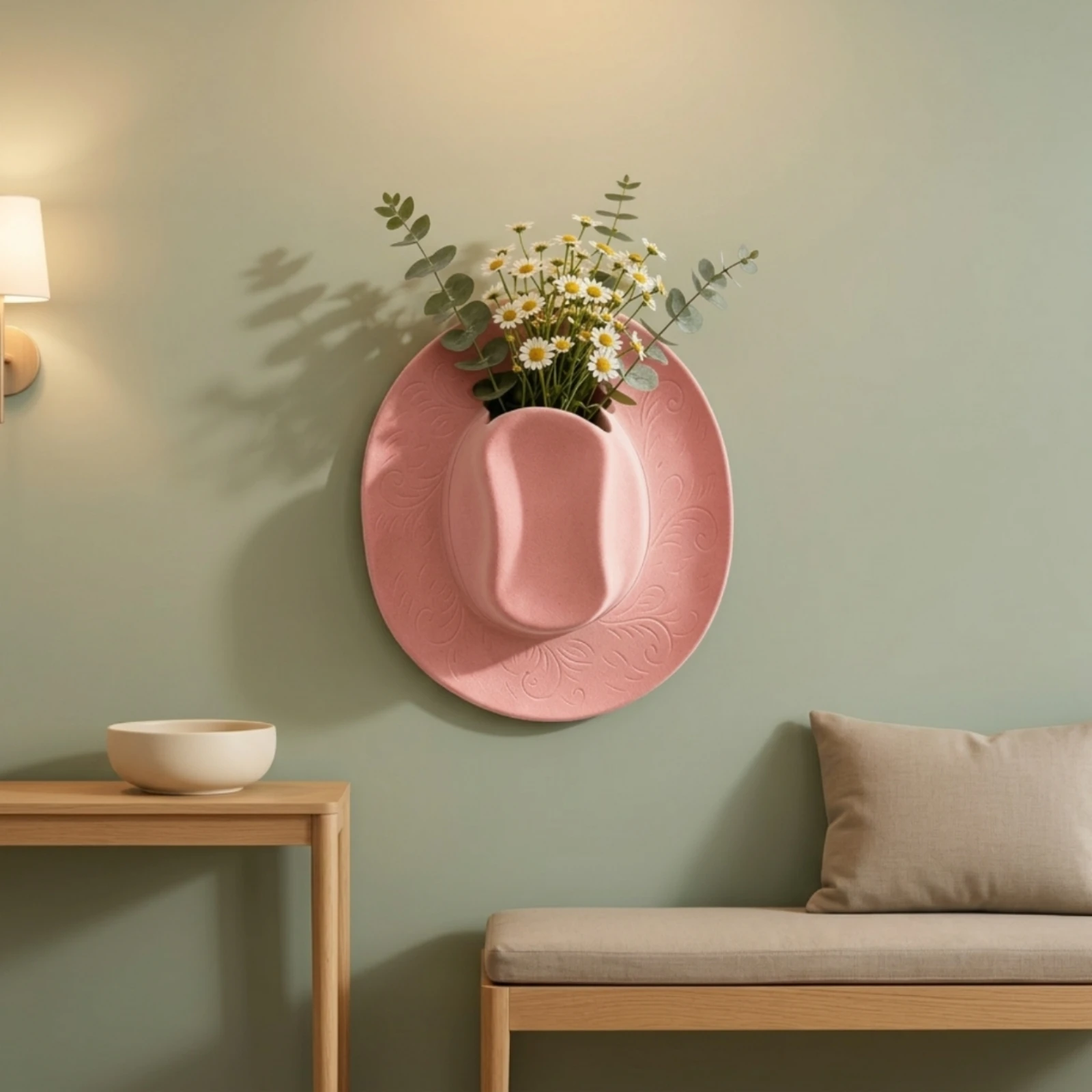 Hat Shaped Vase Sculptural Wall Vase Wall Pocket Chic Decor Stylish for Living Room, Bedroom