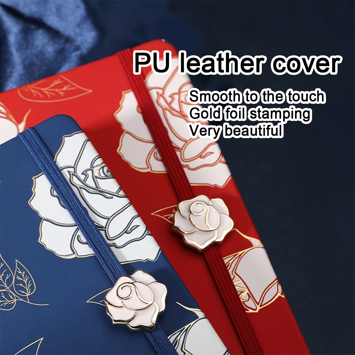 (Can Engrave Logo) A5 Strap Student Notebook, Rose Print Cover, Business Notepad, Work Meeting Recordbook, Diary