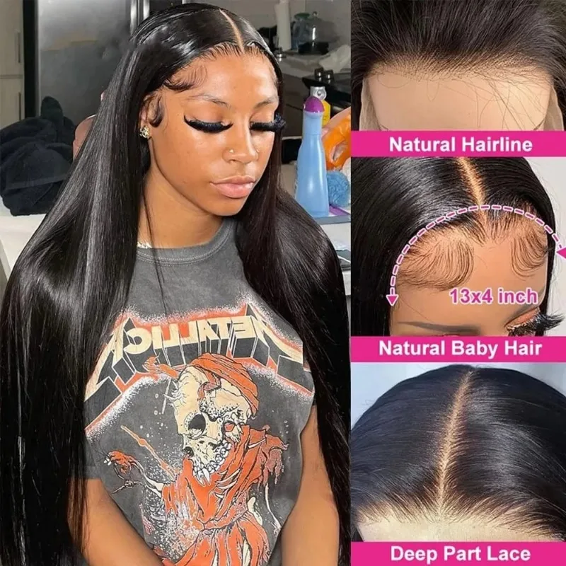 180% Density Straight Lace Front Wig Transparent HD 13x6 Straight Brazilian Virgin Human Hair With Baby Hair Black For Women