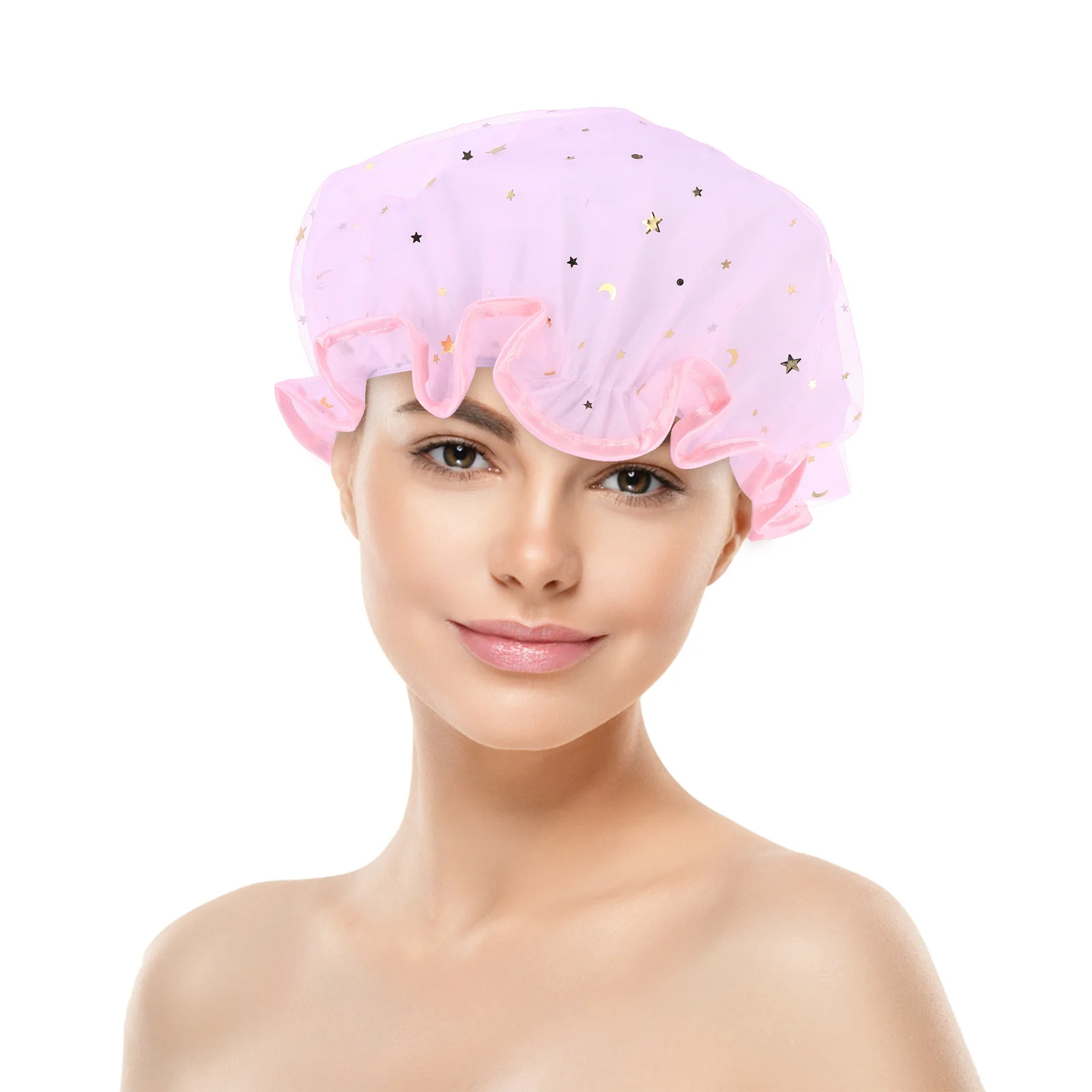 

2pcs Waterproof Bathing Caps Double Layer Shower Hats Elastic For Women Thickened Hair Protection Spa Makeup Face Cleaning