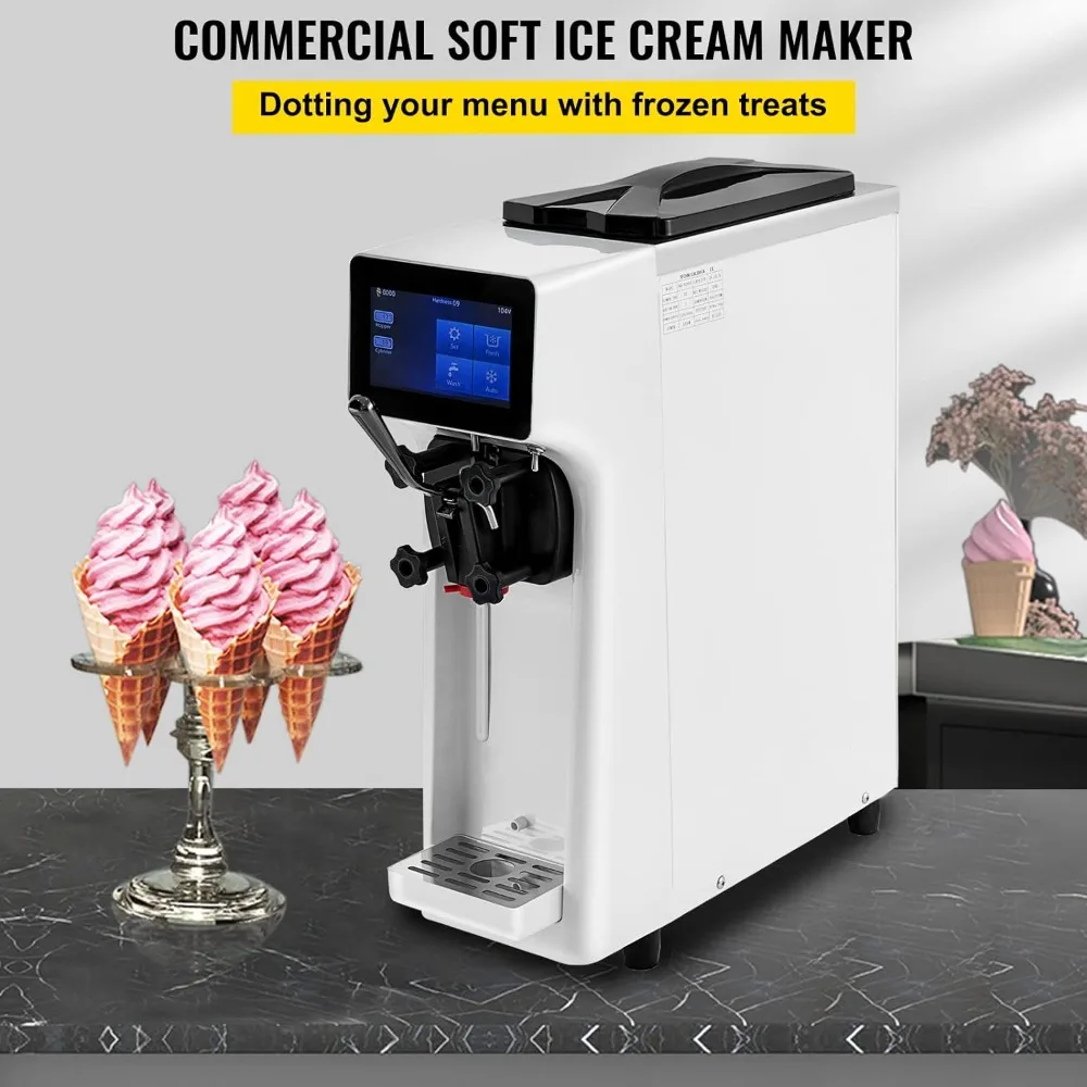 Commercial Ice Cream Maker, 10-20L/H Yield, 1000W Countertop Soft Serve Machine with 4.5L Hopper 1.6L Cylinder Touch