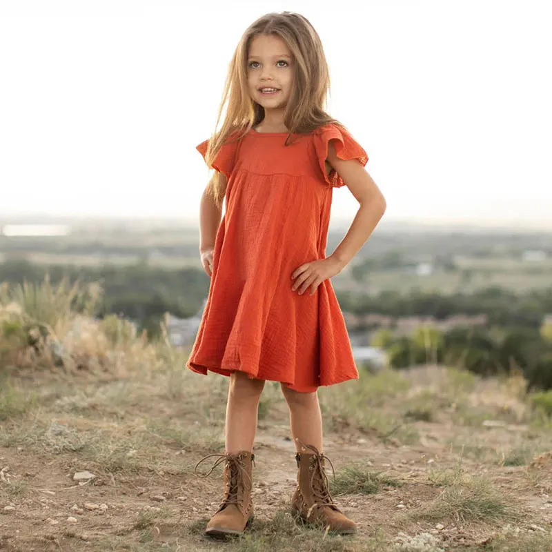 European and American Style Kids Dresses for Girls Cotton Linen Short Sleeve Girls Dress Summer Girls Casual Dresses 1-7 Years