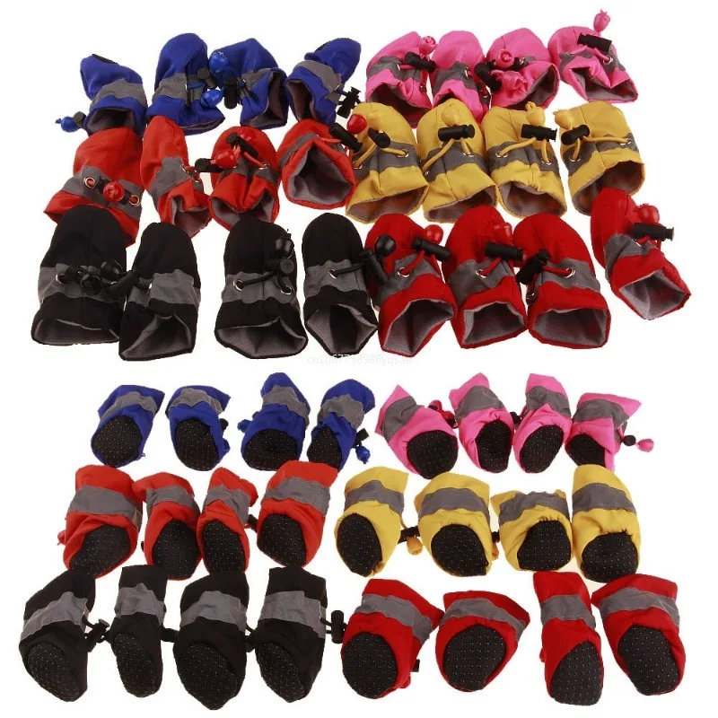 4pc/set Warm Winter Pet Dog Boots Waterproof Puppy Shoes Protective Anti-slip Apparel for Small Dog Puppy Dogs Socks Booties