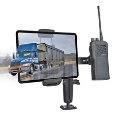 Car Tablet Holder Heavy Duty Drill Base Mount with Tablet Clamp & CB Radio/Shoulder Speaker Mic Holder for Trucks,Wall mounting