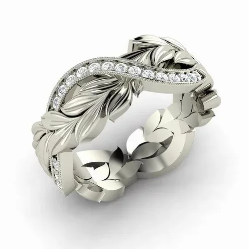 925 Sterling Silver Creative And Generous Fashion Trend Diamond Rice Ear Flower Vine Ring For Women Elegant Fine Jewelry