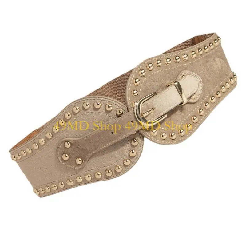49MD Wide Waist Chain Studded Buckle Punk Chain Cowgirl Belt for Women Proms Club Party for Jeans Dresses
