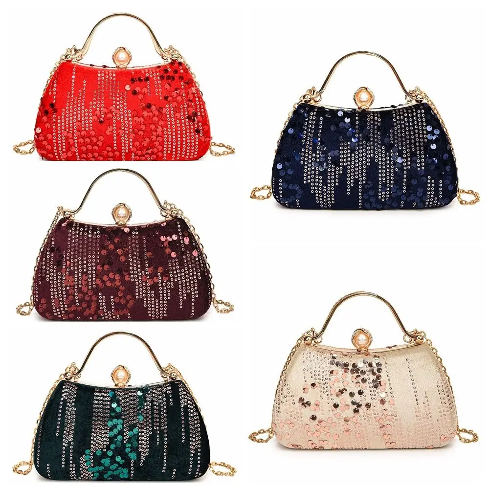 Portable Shiny Evening Banquet Bag Chain Handbag Sequin Bling Shoulder Bag Small Purse Clutch Bag Tassel Crossbody Bag Party