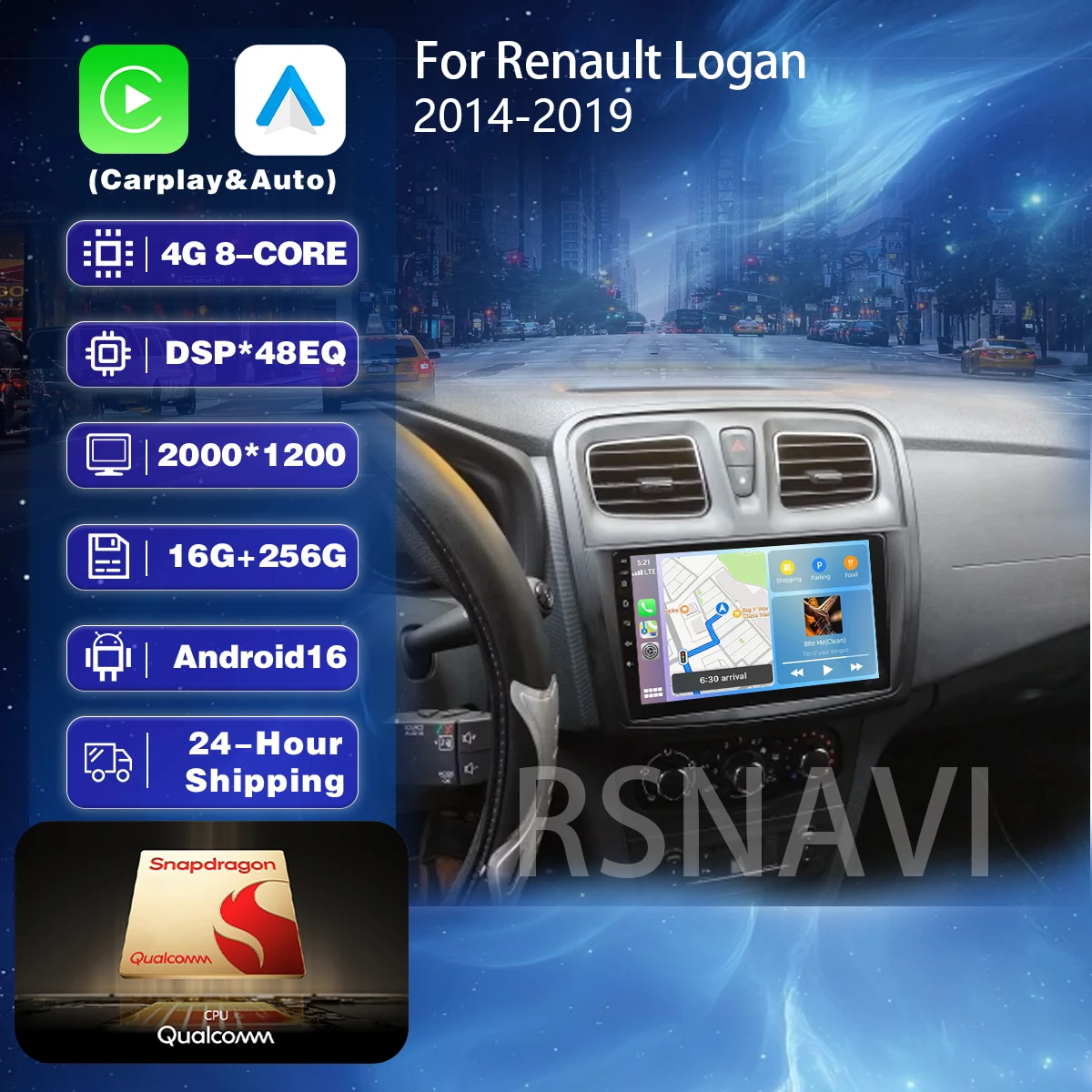 Android 16 Carplay Auto 2K Screen Car Radio Multimedia Player For Renault Logan 2 Sandero 2 2012-2019 Autoradio Stereo Head Unit
