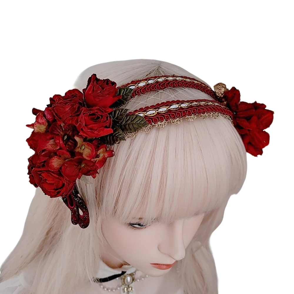 Rose Flower Halo Crown Gothic Fairy Floral Crown Wedding Headpiece Bridal Headband for Woman Halloween Costume Photo Shoot Props