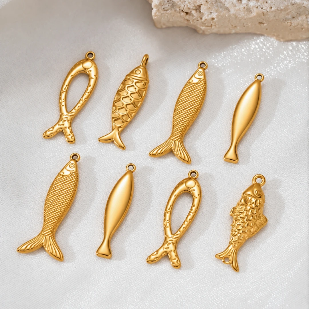 5pcs Stainless Steel 3D Fish Charm Pendant Gold Plated Animal Pendants for Necklace Bracelet Earring Diy Jewelry Making Supplies - view 3
