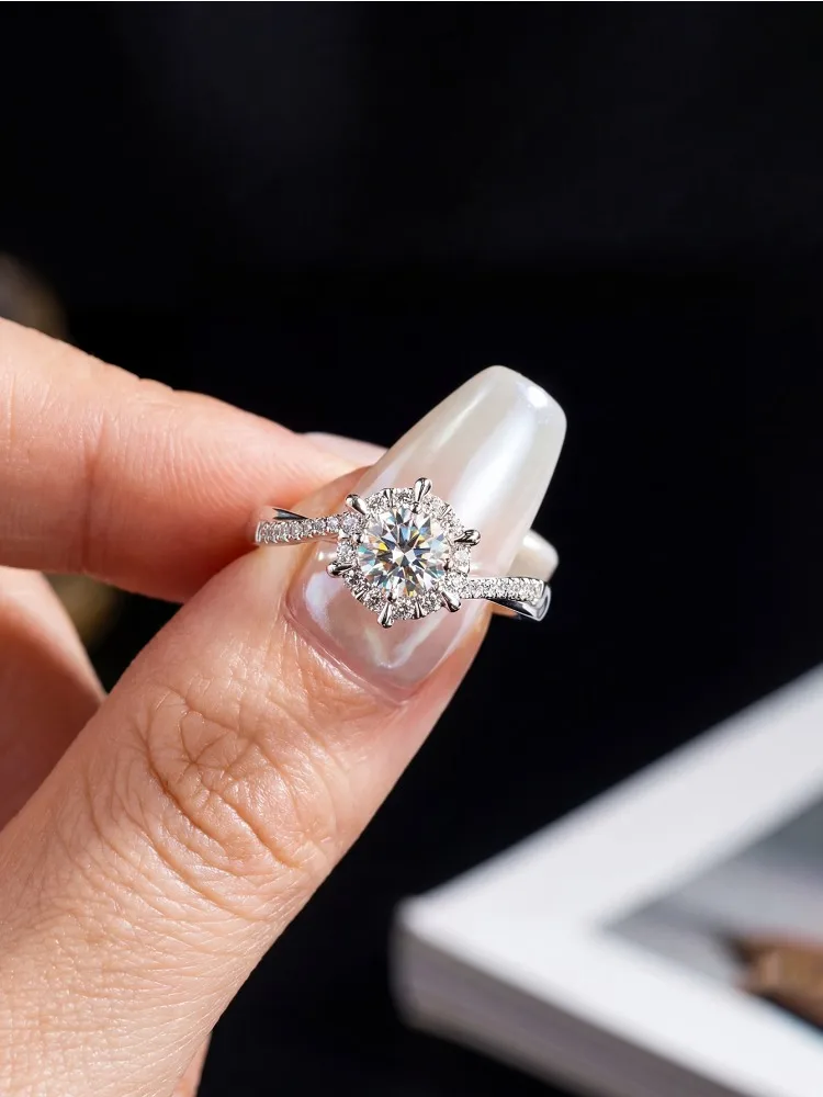 925 Sterling Silber Damen 1CT Echter Moissanit Diamant Brillant Runde Elegante Ringe Verlobungsband Trend Feiner Schmuck – Detail 3