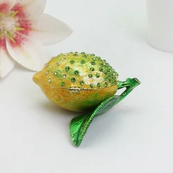 SHINNYGIFTS Lemon Trinket Box Enamel Hinged Jewelry Box Hand Painted Collectible Fruist Metal Figurine Home Decor Gift Box