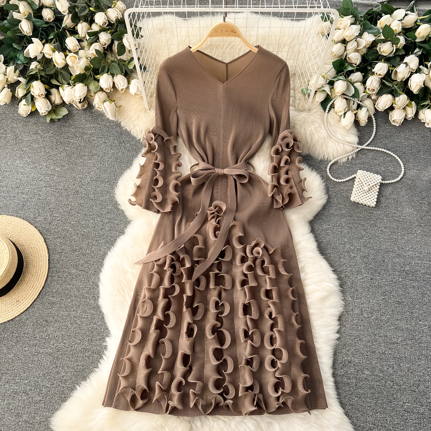 High Quality Dress For Women Three-Dimensional Ruffled Niche Dresses Exquisite Work Office Casual Long Dresses Women