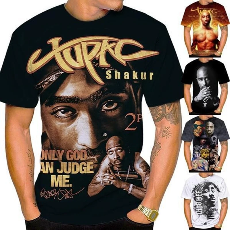 New Women Men Fashion 3D Print Tupac Shakur 2Pac T-shirt Casual Personality Hip-hop Streetwear Cool T-shirt 100-6XL Clothing