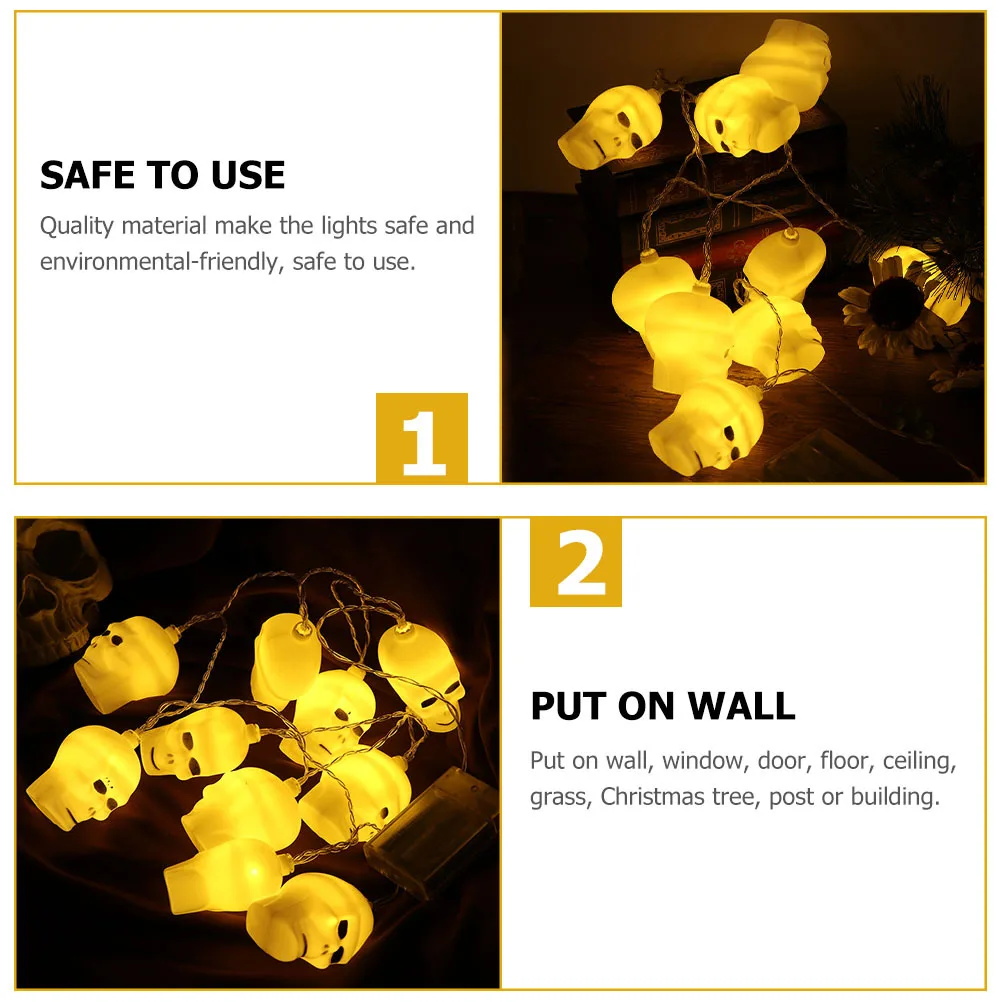 الجمجمة أضواء في الهواء الطلق سلسلة ديكور الهالوين البلاستيك الأبيض عطلة الطرف الديكور