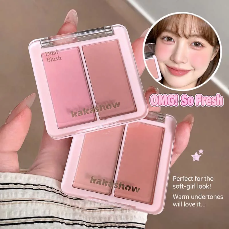 KAKASHOW 2 Color Cream Blush Palette Natural Matte Dewy Cheek Tint Long Lasting Blendable Face Makeup K-Beauty Blusher Compact