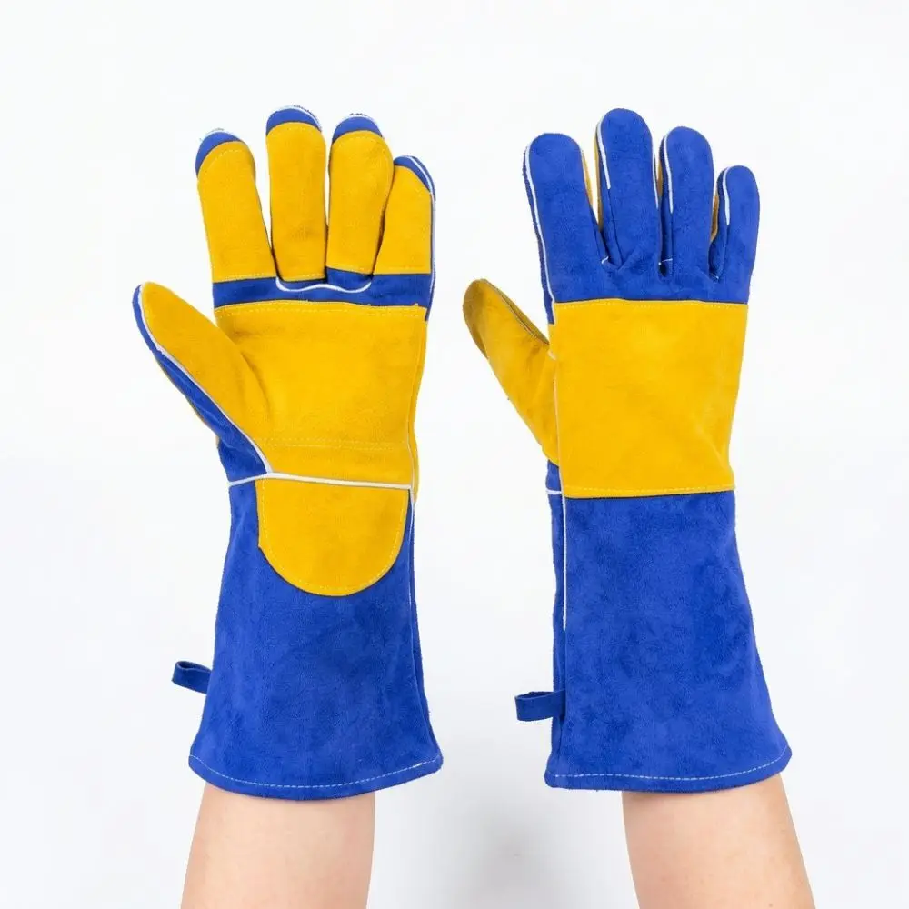 Heavy Duty Welding Gloves Leather Protective Sleeves Heat Resistant Extended Cuff Safety Gear Anti Slip For Industrial Repairs