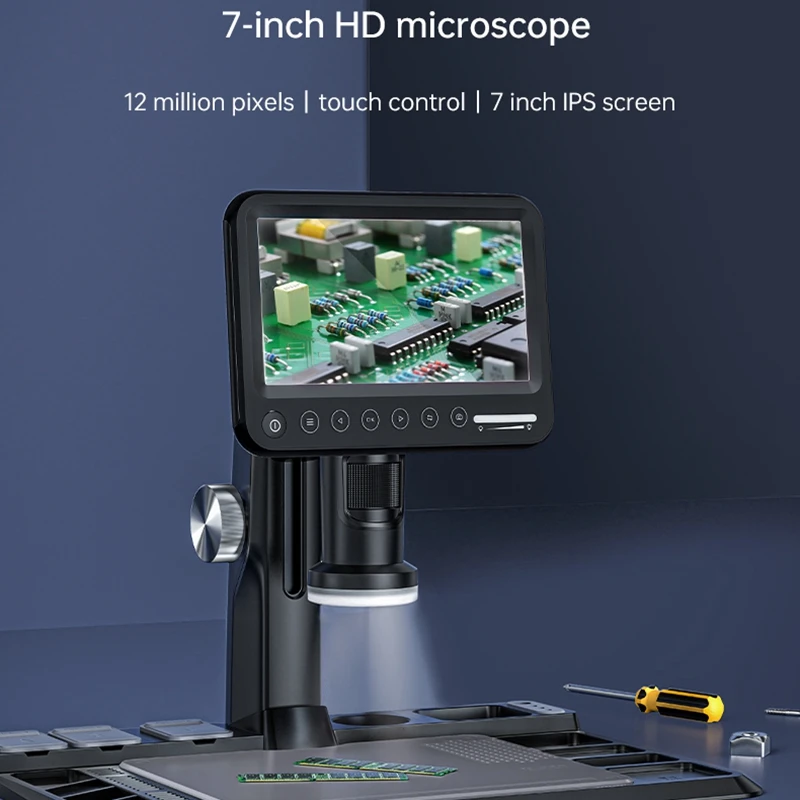 7 Inch IPS Display Digital Microscope Touch Remote Controller 50-1600X Adjustable Magnification Soldering Repair LED Magnifier