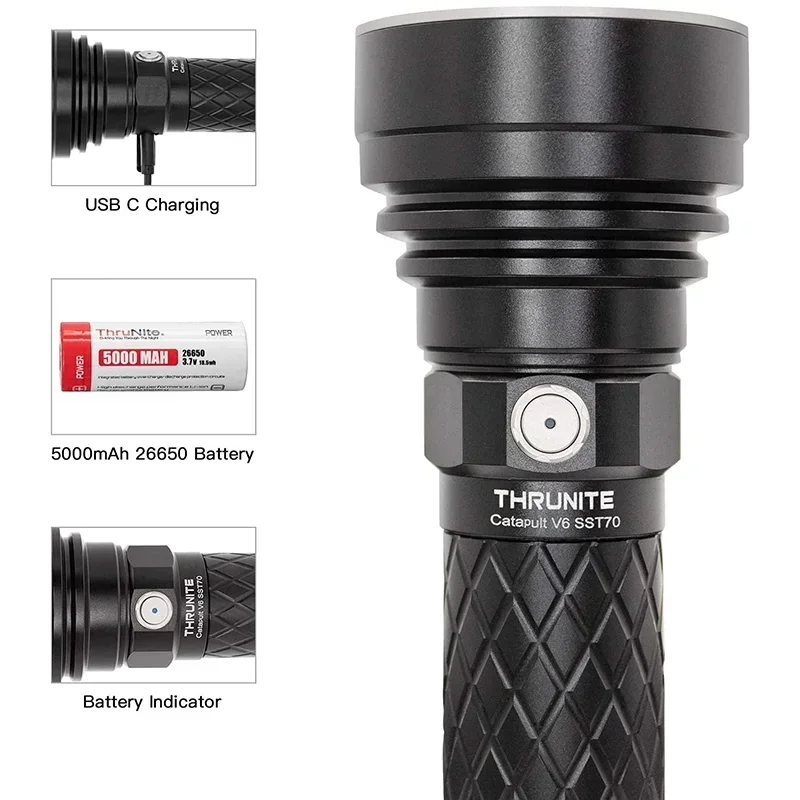 THRUNITE Catapult V6 SST70 LED Flashlight Rechargeable 756 Yard Throw 2836 High Lumens Bright Searchlight Beam Distance Original