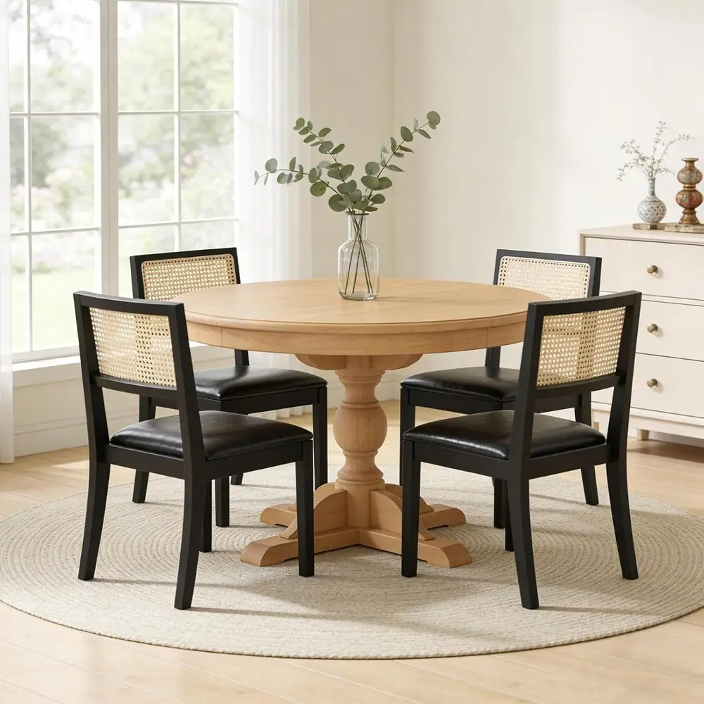 

Rattan Dining Chairs Set of 4, Cane Back Upholstered Chairs, Modern Century Style, Comfortable Side Chairs for Kitchen, Dining R