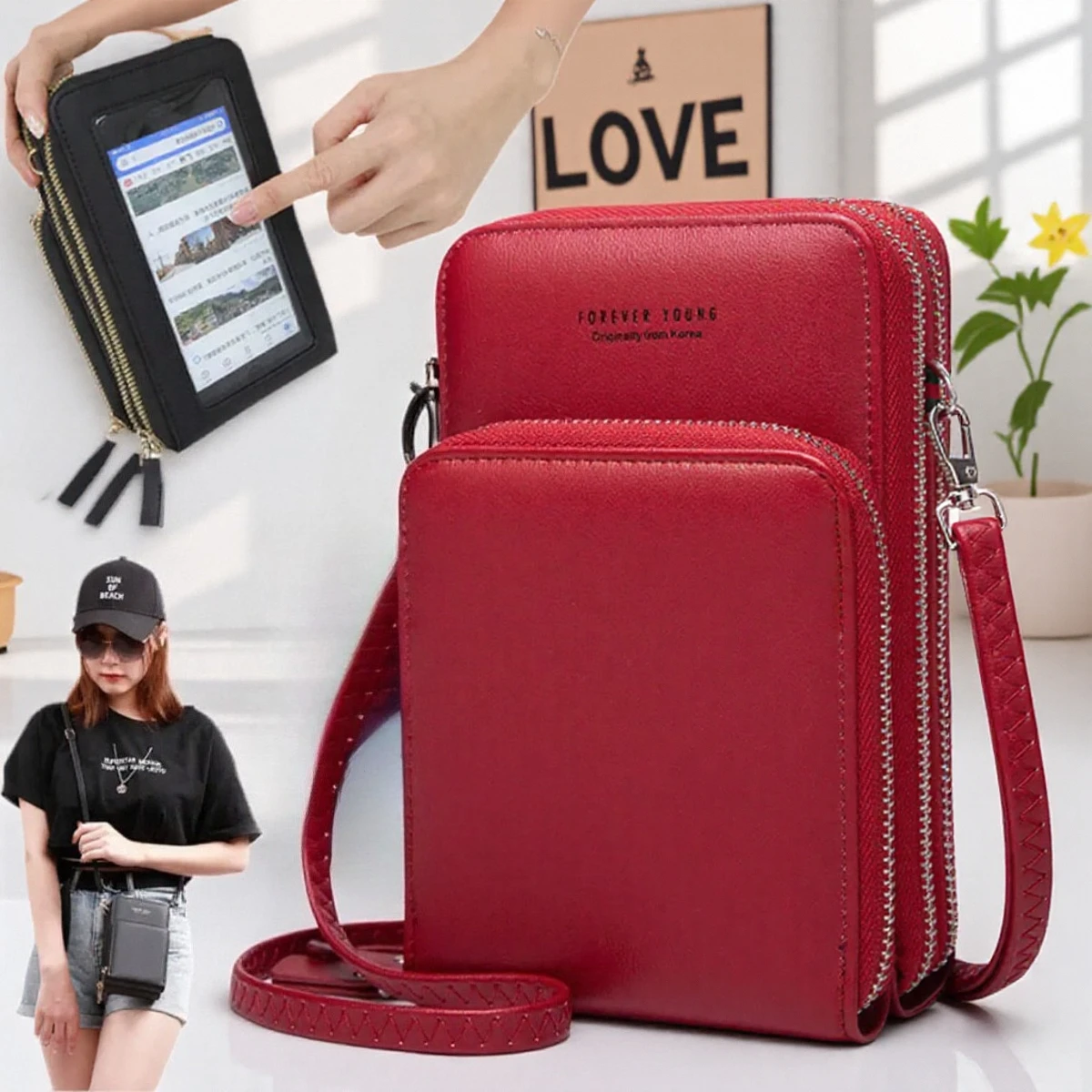 

Многофункциональная однотонная модная простая маленькая сумка через плечо большой емкости с сенсорным экраном, сумка через плечо для мобильного телефона для женщин