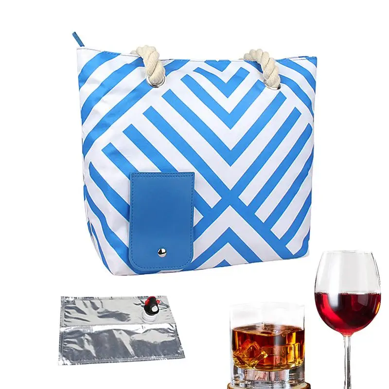 Wine Tote Bag Fade-Resistant Shoulder Bag With Beverage Compartment Fashionable Bag Holds And Pours 2 Bottles Of Wine Stripe For