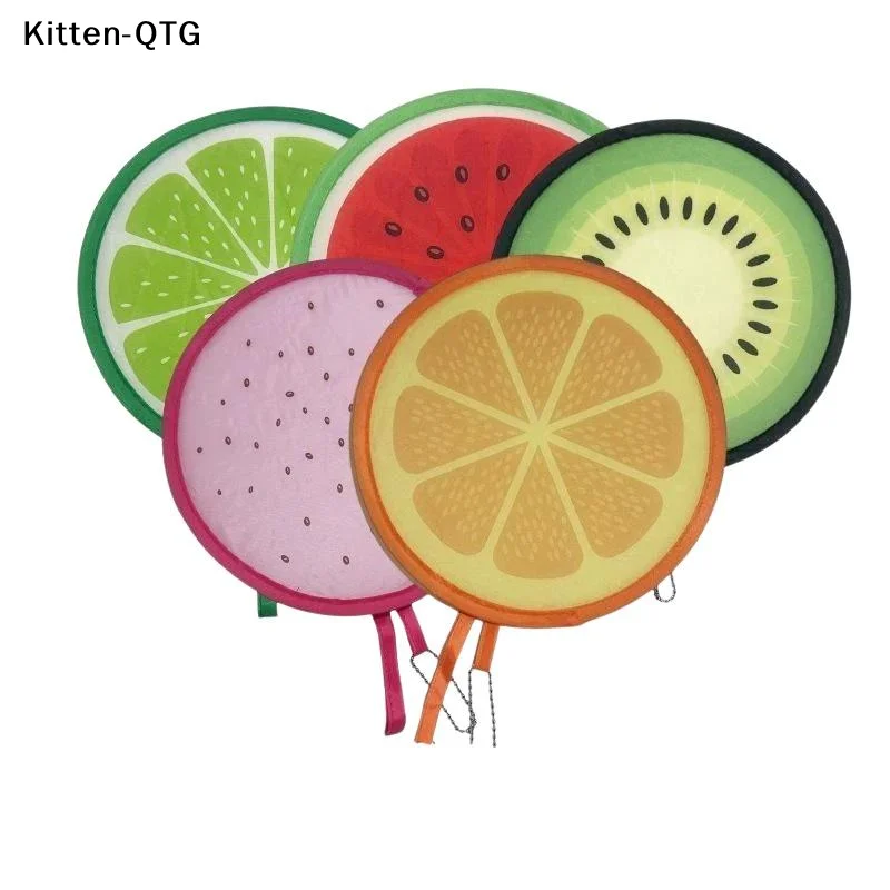 NEW Portable Round Foldable Hand Fans Cartoon Foldable Design Handheld Folding Fan Round Shape Fruit Style Cooling Fans