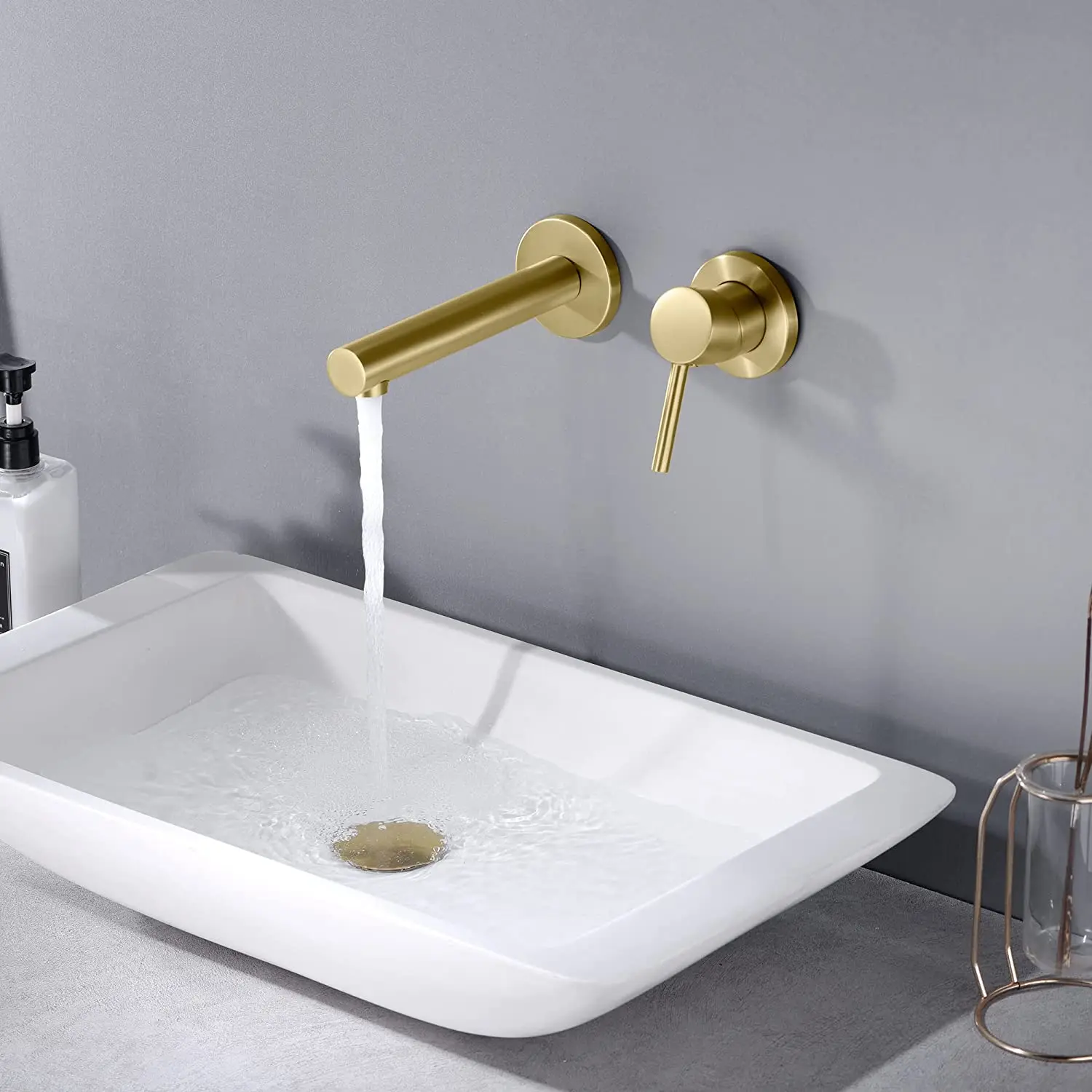 Luxury Wall Mounted Brass Bathroom sink Faucet Brass Basin mixer Faucet One Handle with Rough in Valve,Brushed Gold,Black,Chrome