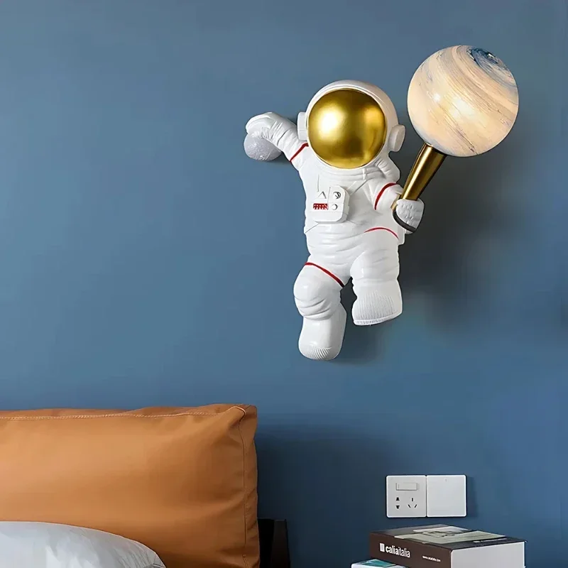 SANDYHA Modern Creative Astronaut Lunar Wall Light Planetary LED Lights Bedroom Decoration Bedlight Lighting Resin Lighting