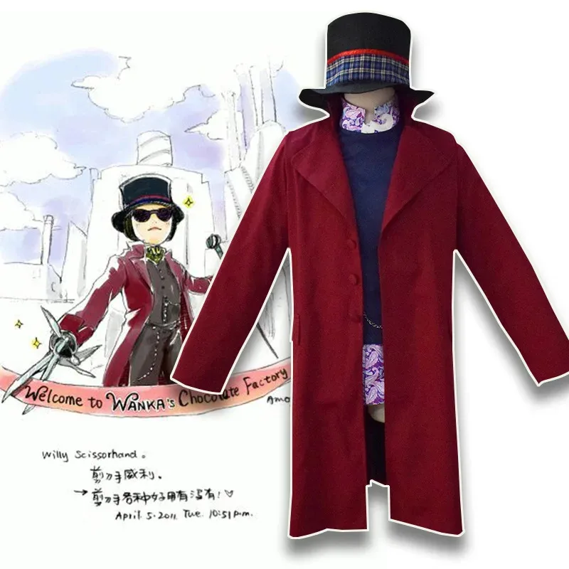 

Adult Chocolate Factory Costume Men Chocolate Costume Tailcoat Jacket Vest Shirt Hat Set Adult Halloween Cosplay Suit Outfits