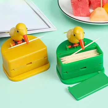 JJYY-caja de almacenamiento de palillos de dientes desmontable, dispensador de palillos de dientes para pájaros, soporte automático para palillos de dientes tipo empuje, decoración de mesa 1