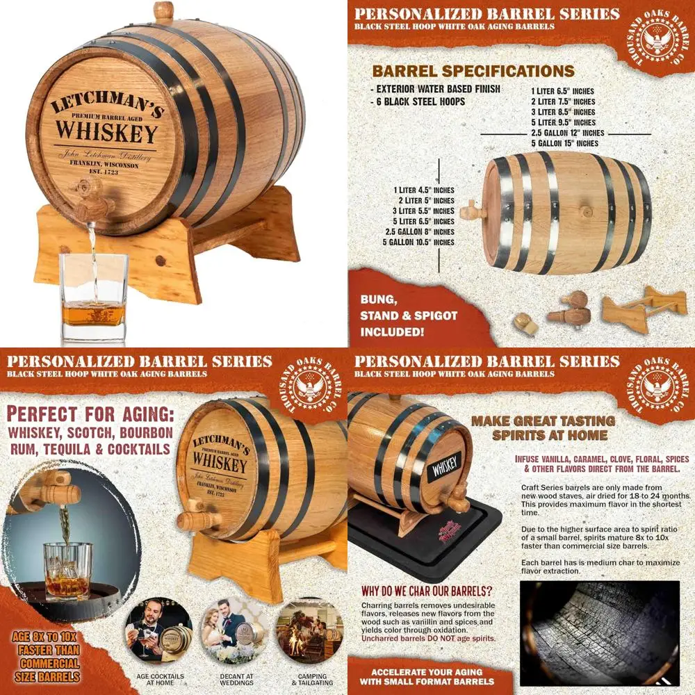 

3-литровая настраиваемая дубовая бочка для старения духов и напитков: улучшение коктейлей, виски, рома, текилы, пива, меду, вина и