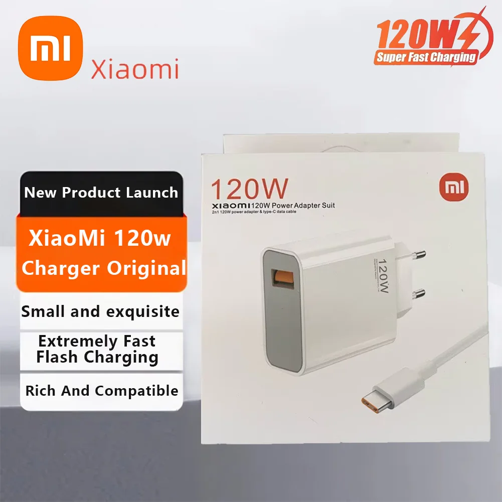 120W Original Xiaomi Charger Turbo Fast EU Wall Hypercharge Adapter Usb 6A Type C Cable For Mi 13 12 11 Ultra 11T Pro X4 X5