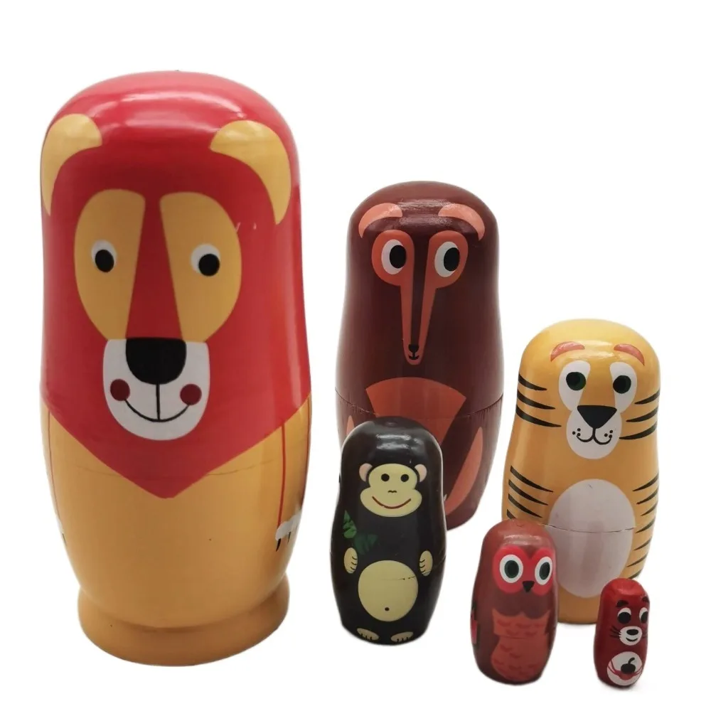 Juguetes pintados a mano, muñecas rusas anidadas de madera, colección de figuras, muñeca Matryoshka de animales, artesanía de dibujos animados, muñecas apilables hechas a mano