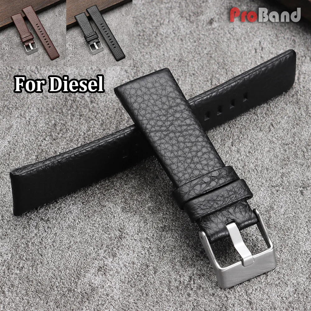 

18/22/24/26/27/28/30/32mm Genuine Leather Watch Band for Diesel Dz7313 Dz7322 7257 4323 Litchi Grain Cowhide Strap Men Bracelet