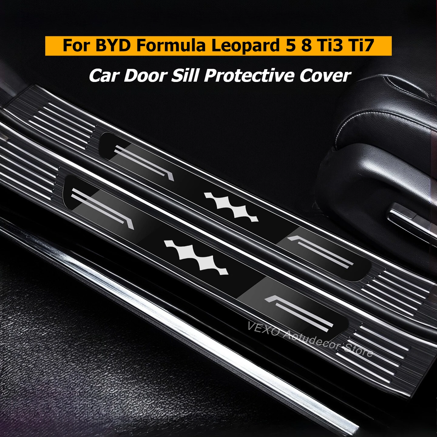 For BYD Formula Leopard 5 8 Ti3 Ti7 Car Door Sill Protective Cover Sticker Stainless Steel Welcome Pedal Scuff Plate Trim Decor