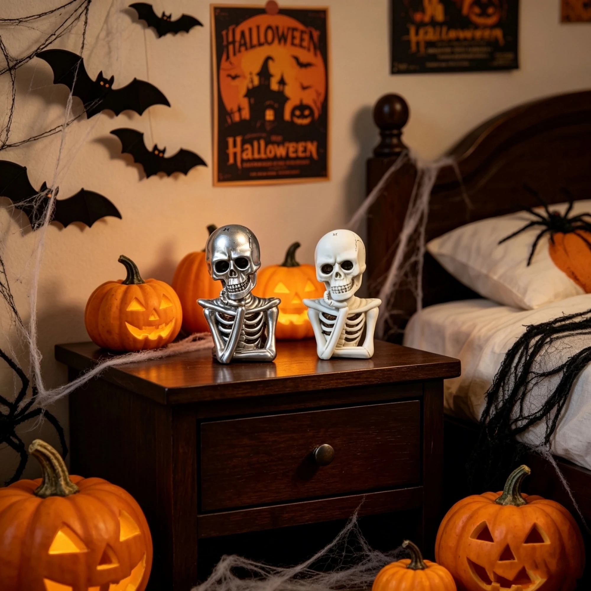 2Pcs Skeleton Thinker Figurines Resin Halloween Skull Decorations for Home