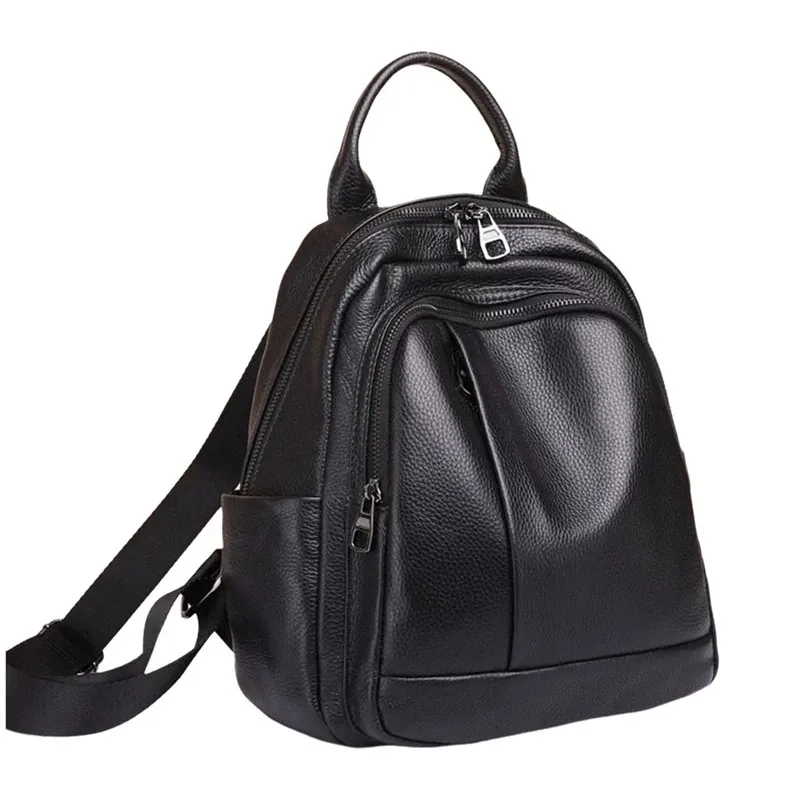 

Черный рюкзак из натуральной коровьей кожи, женский повседневный противоугонный женский рюкзак из натуральной кожи, школьный рюкзак для девочек с однотонным узором