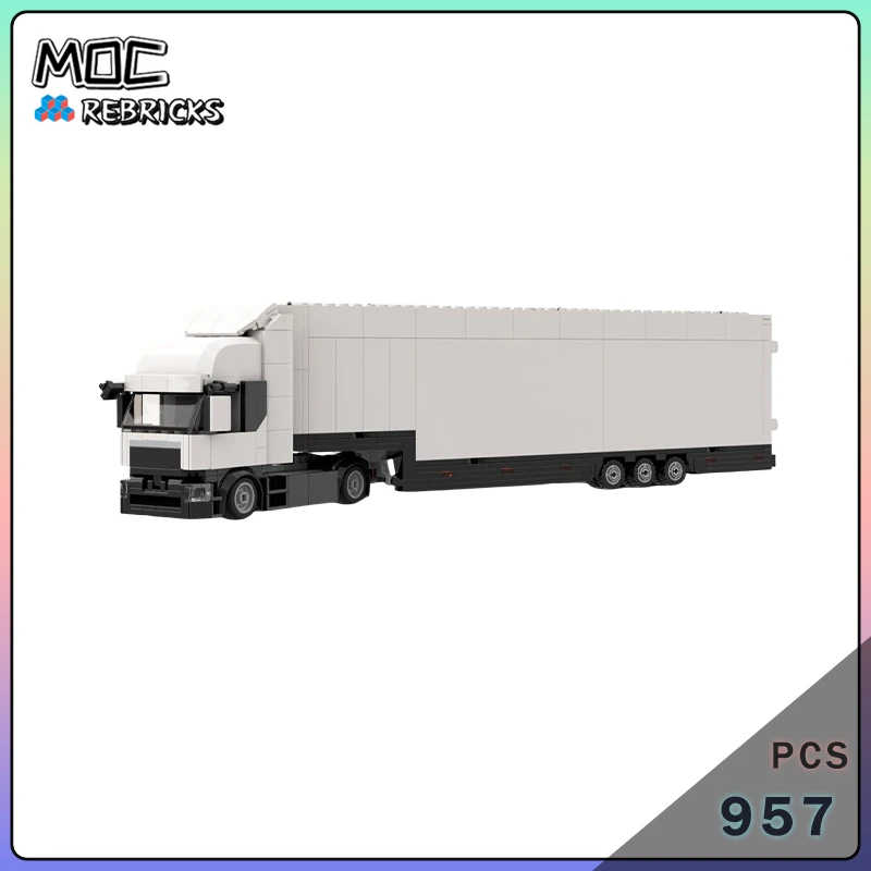MOC Heavy-Duty Low Deck Tractor Double-Deck Trailer Truck Building Blocks Set Logistics Transport Vehicle Model Adult Gift