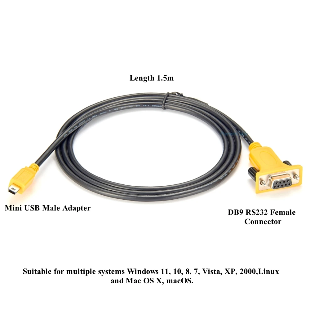 Mini USB to DB9 Female RS232 Serial Converter Cable FTDI FT232RL Mini USB to RS232 COM Port Adapter Cable Support Windows, MacOS